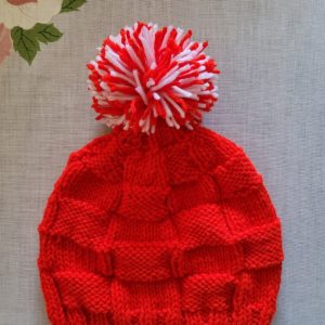 Hat Hand-knitted (Color: Red/White)